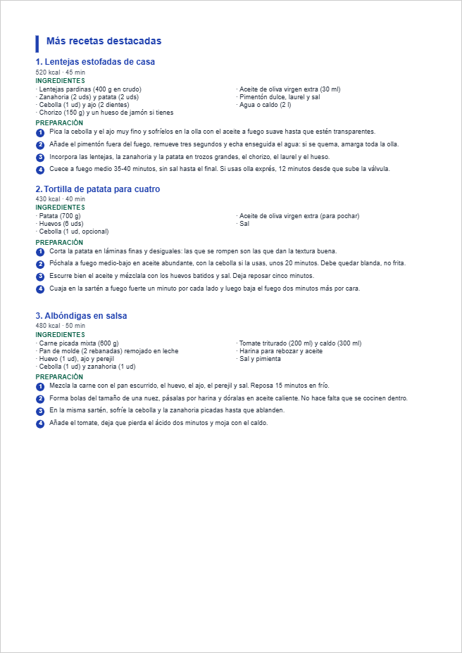 Página con recetas paso a paso