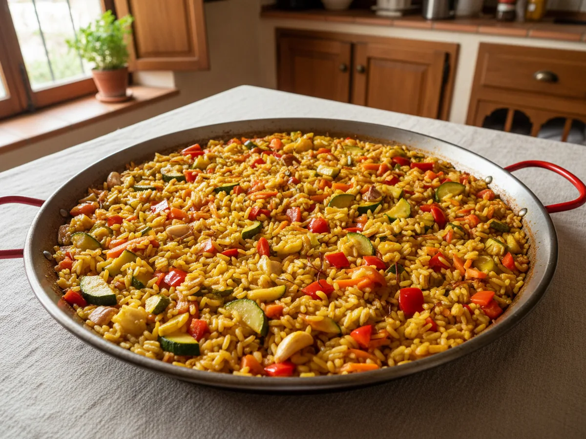 Arroz con verduras servida en la mesa