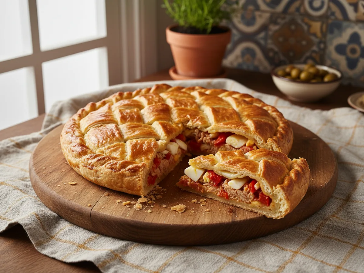 Empanada de atún servida en la mesa