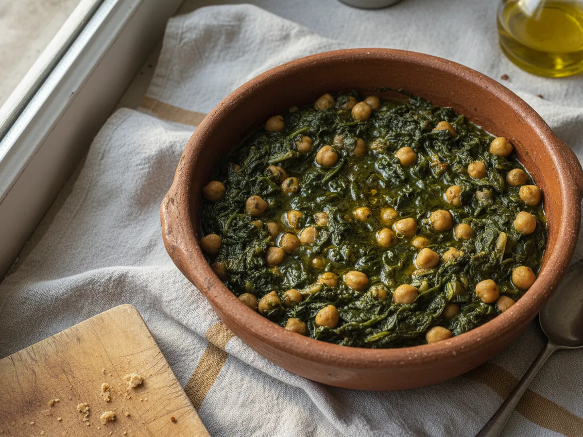 Garbanzos con espinacas servida en la mesa