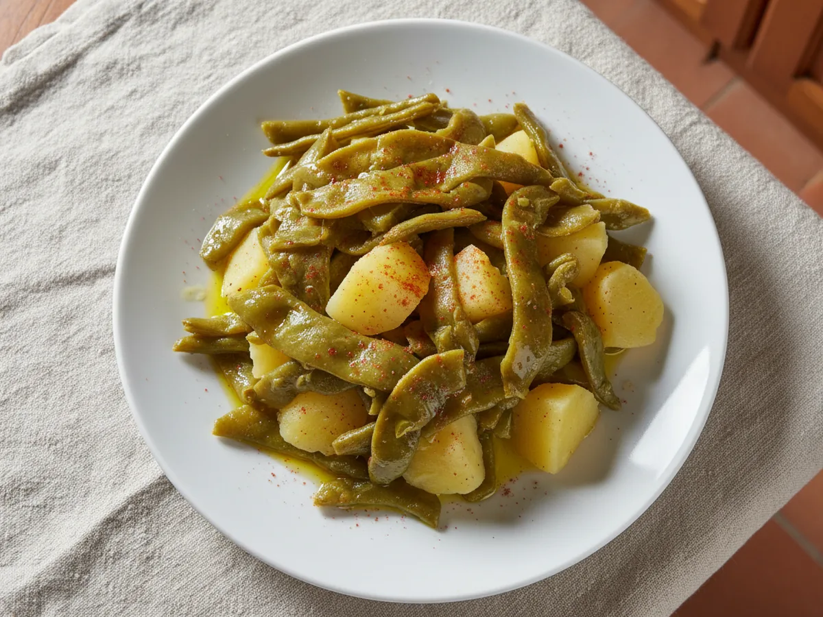 Judías verdes con patatas servida en la mesa