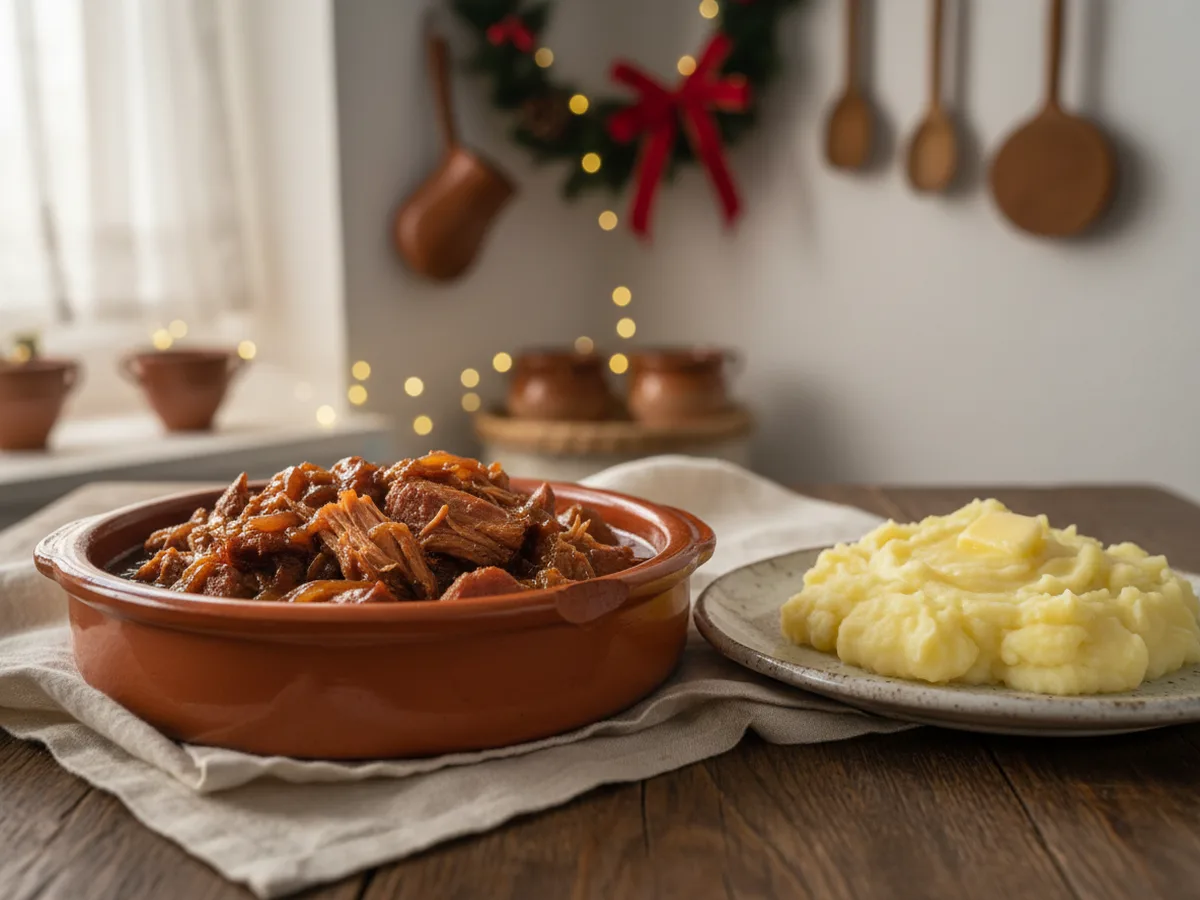 Carrilleras al vino tinto con puré de patata