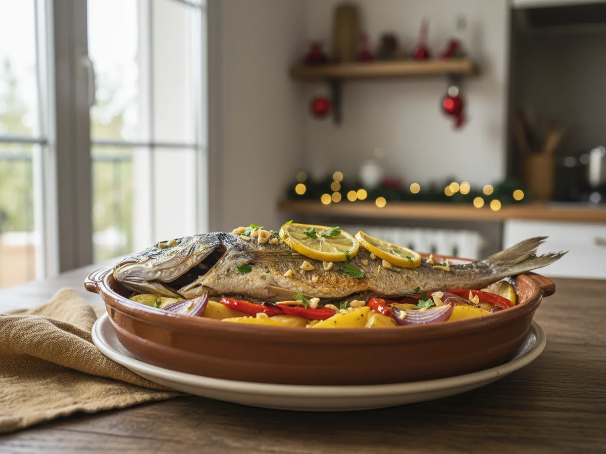 Dorada al horno con patatas panaderas