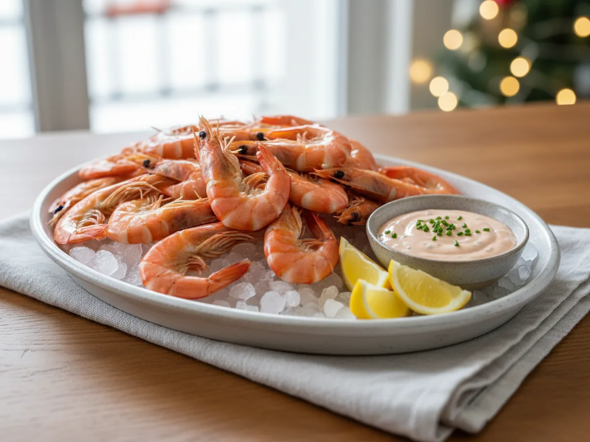 Langostinos cocidos con salsa rosa